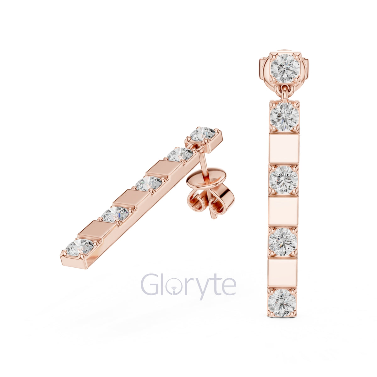 Sleek Diamond Bar Drop Earrings