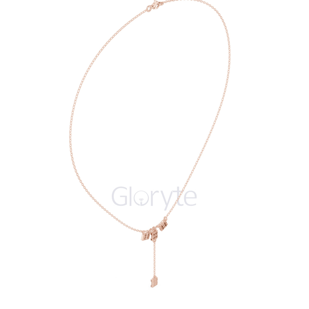 Baguette Cluster Drop Diamond Necklace