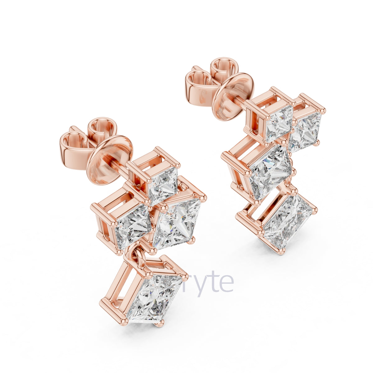 Princess Cut Cascading Diamond Drop Earrings – Modern Geometric Elegance