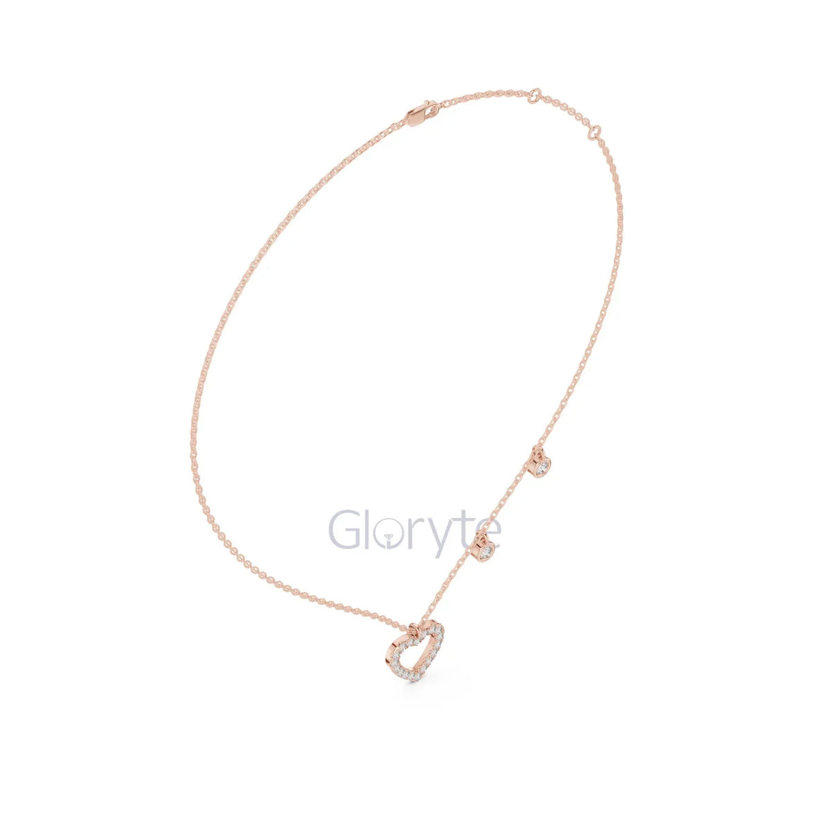 Diamond Heart Pendant Necklace with Dangling Accents