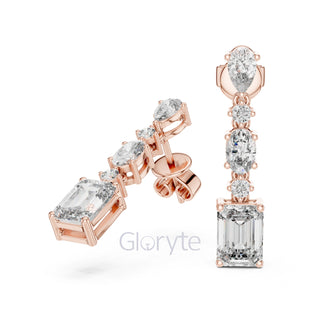 Radiant Cascade Drop Earrings with Mixed Diamond Cuts