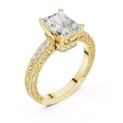 Vintage-Inspired Cut Diamond Engagement Ring with Milgrain & Pavé Detailing