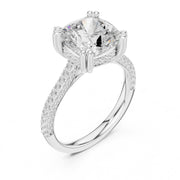 Diamond Engagement Ring with Pavé Band – 4-Prong Hidden Halo Design