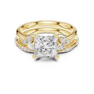 Elegant Diamond Bridal Set with Marquise & Round Accents – Vintage-Inspired Setting