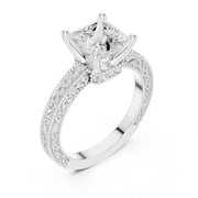 Vintage-Inspired Cut Diamond Engagement Ring with Milgrain & Pavé Detailing
