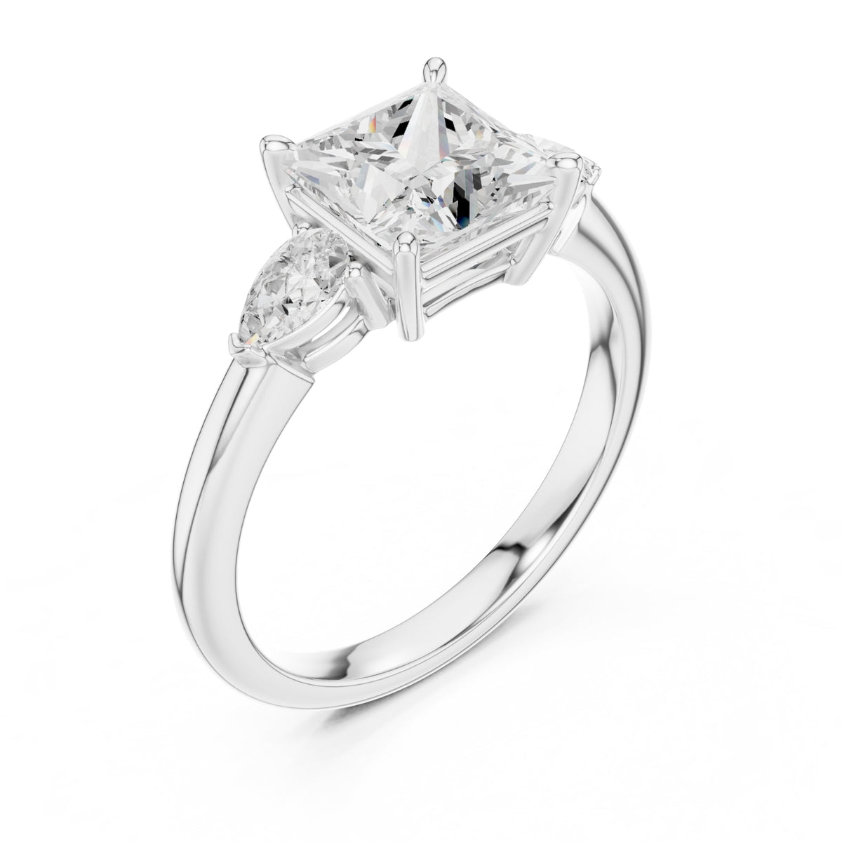 Three-Stone Engagement Ring with Pear Side Diamonds