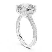 Diamond Engagement Ring with Pavé Band – 4-Prong Hidden Halo Design