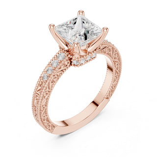 Vintage-Inspired Cut Diamond Engagement Ring with Milgrain & Pavé Detailing