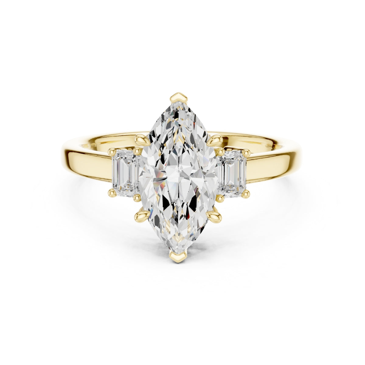 Three-Stone Diamond Engagement Rings | 1ct Center with Emerald Side Stones