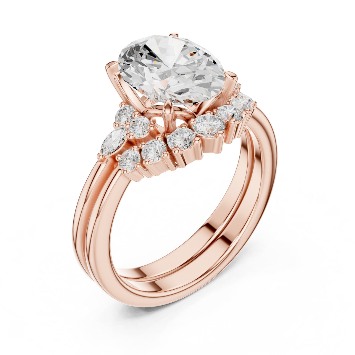 Diamond Bridal Set Ring with Marquise & Round Accent Diamonds
