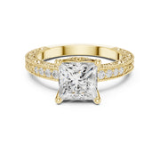 Vintage-Inspired Cut Diamond Engagement Ring with Milgrain & Pavé Detailing