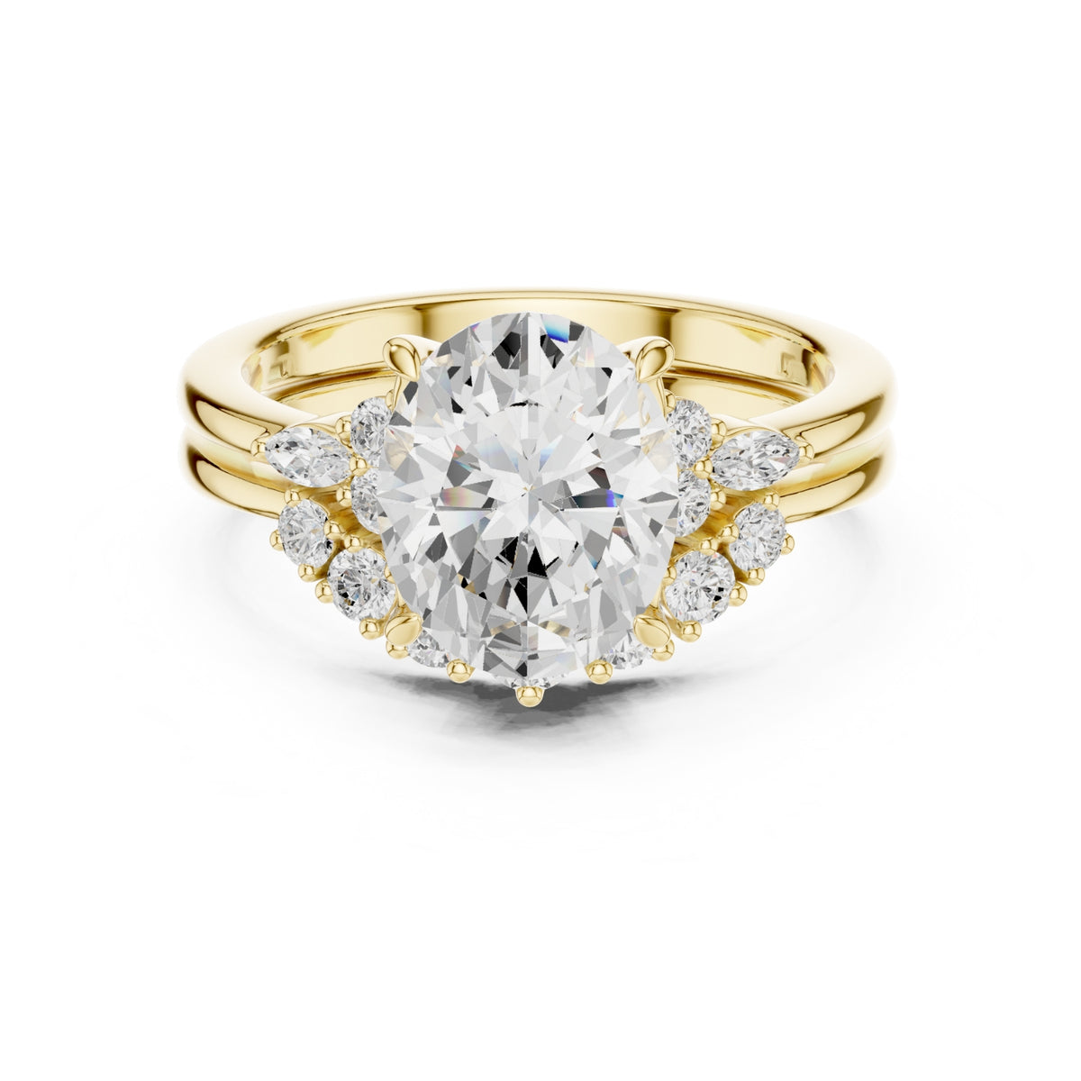 Diamond Bridal Set Ring with Marquise & Round Accent Diamonds