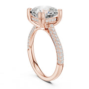 Diamond Engagement Ring with Pavé Band – 4-Prong Hidden Halo Design