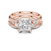 Elegant Diamond Bridal Set with Marquise & Round Accents – Vintage-Inspired Setting