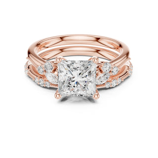 Elegant Diamond Bridal Set with Marquise & Round Accents – Vintage-Inspired Setting
