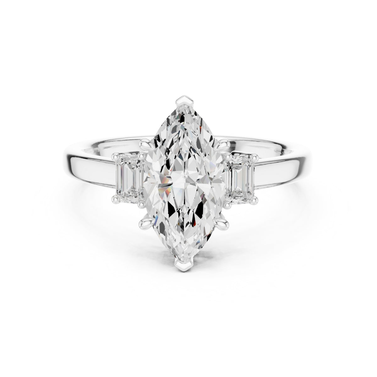 Three-Stone Diamond Engagement Rings | 1ct Center with Emerald Side Stones