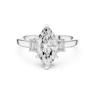Three-Stone Diamond Engagement Rings | 1ct Center with Emerald Side Stones