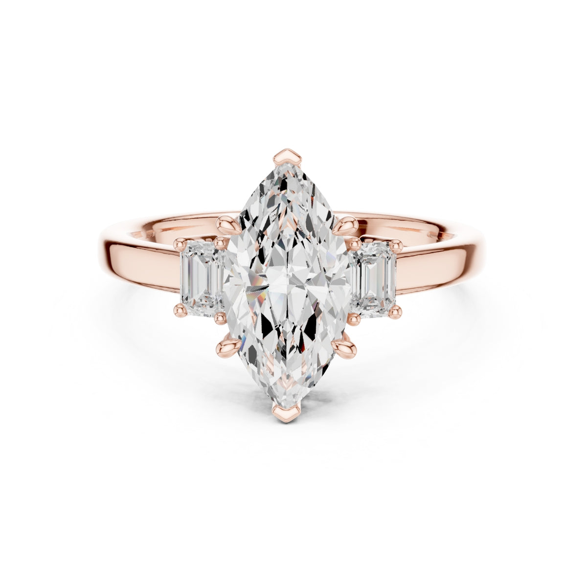 Three-Stone Diamond Engagement Rings | 1ct Center with Emerald Side Stones