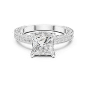Vintage-Inspired Cut Diamond Engagement Ring with Milgrain & Pavé Detailing