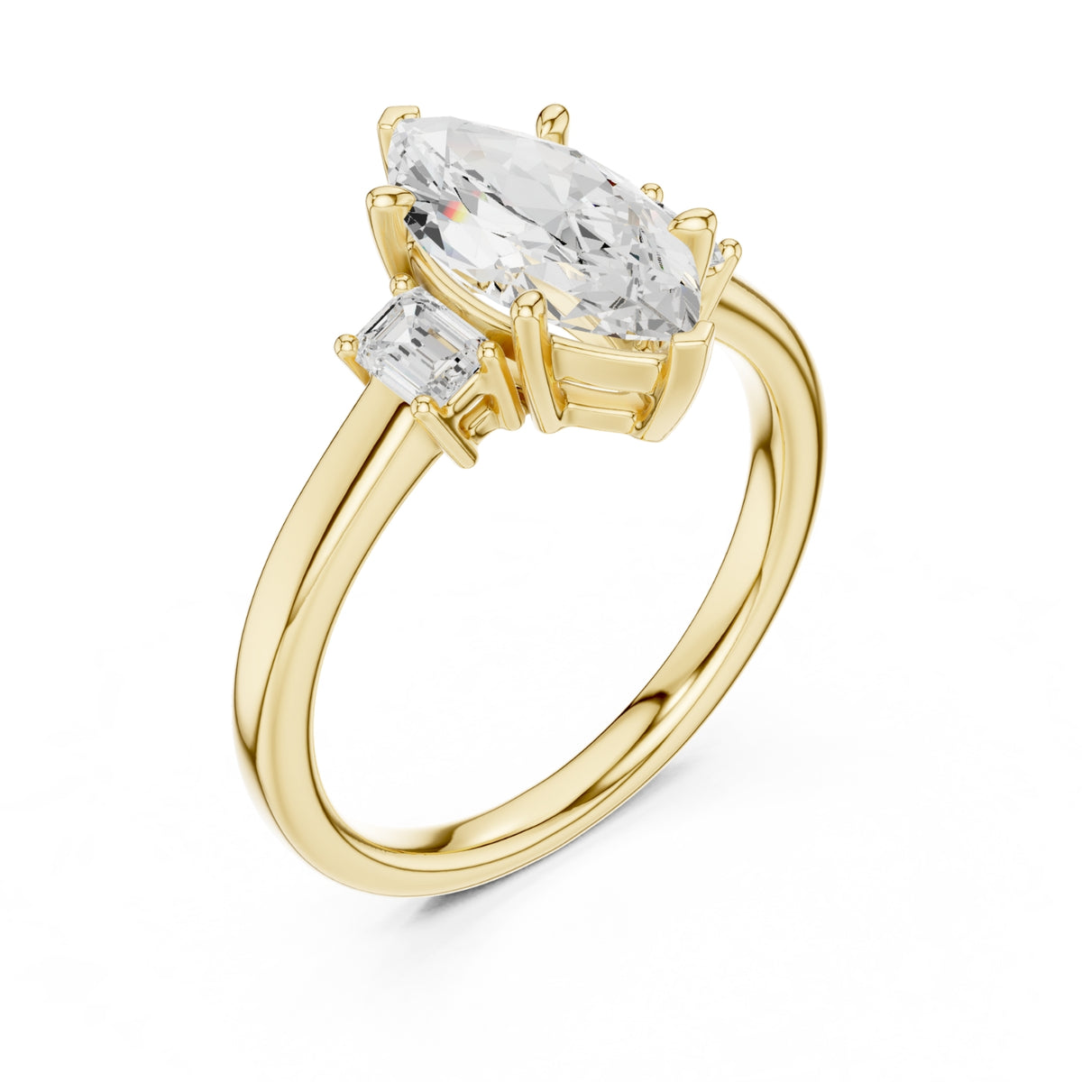 Three-Stone Diamond Engagement Rings | 1ct Center with Emerald Side Stones
