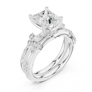 Elegant Diamond Bridal Set with Marquise & Round Accents – Vintage-Inspired Setting
