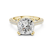 Diamond Engagement Ring with Pavé Band – 4-Prong Hidden Halo Design