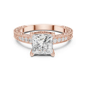 Vintage-Inspired Cut Diamond Engagement Ring with Milgrain & Pavé Detailing