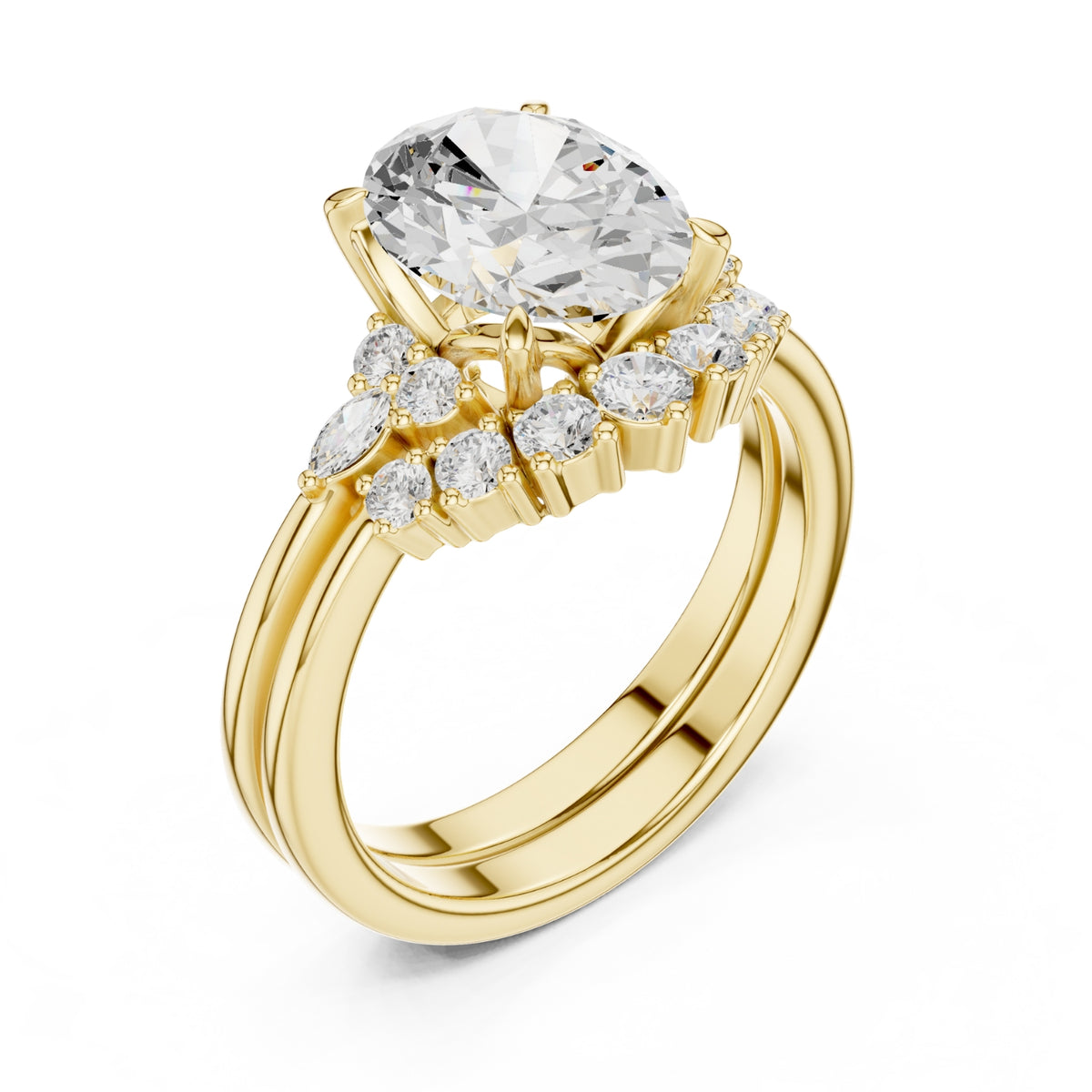 Diamond Bridal Set Ring with Marquise & Round Accent Diamonds
