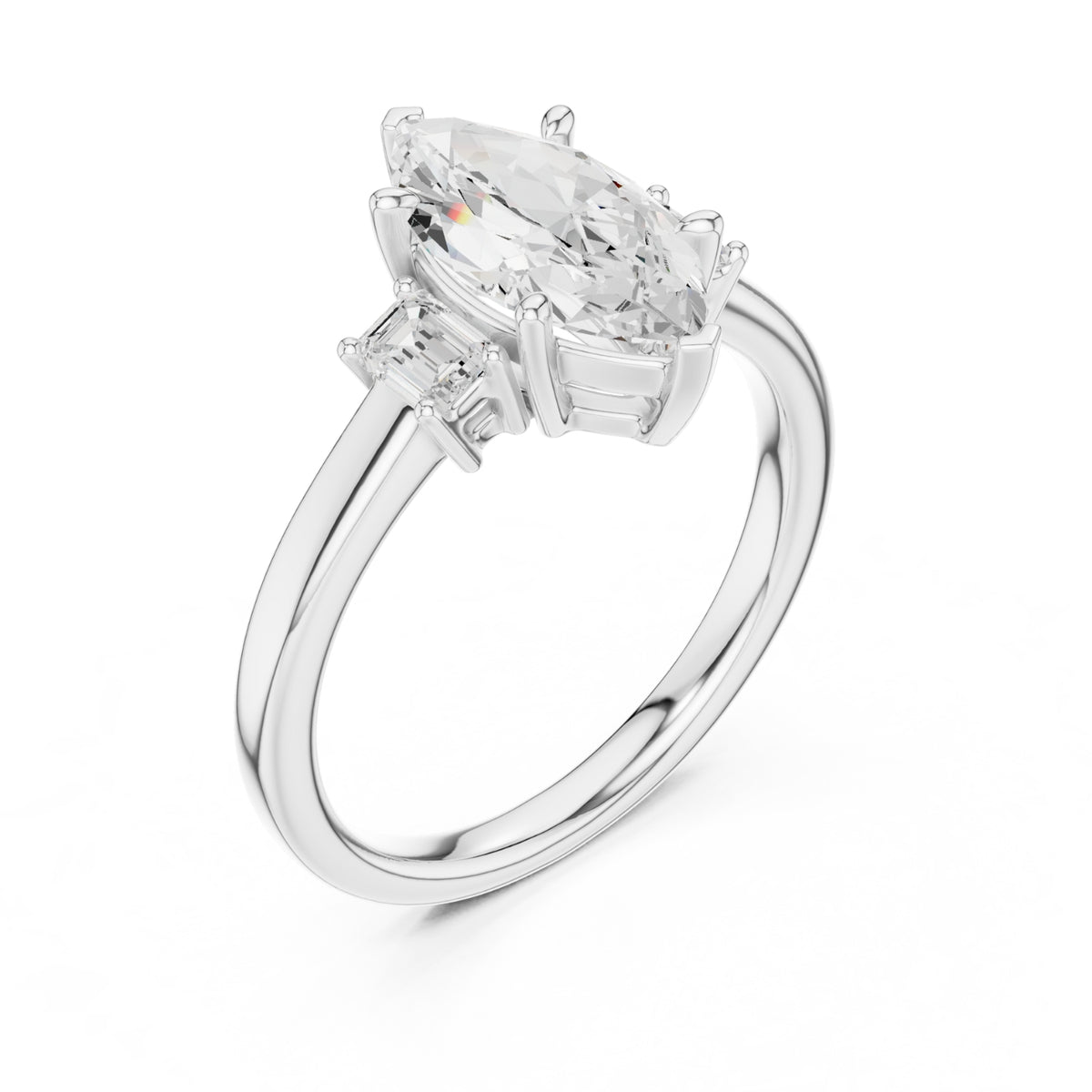 Three-Stone Diamond Engagement Rings | 1ct Center with Emerald Side Stones