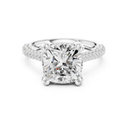 Diamond Engagement Ring with Pavé Band – 4-Prong Hidden Halo Design