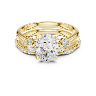 Elegant Diamond Bridal Set with Marquise & Round Accents – Vintage-Inspired Setting