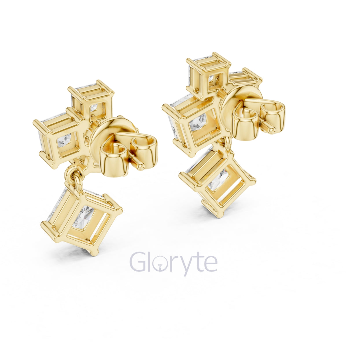 Princess Cut Cascading Diamond Drop Earrings – Modern Geometric Elegance