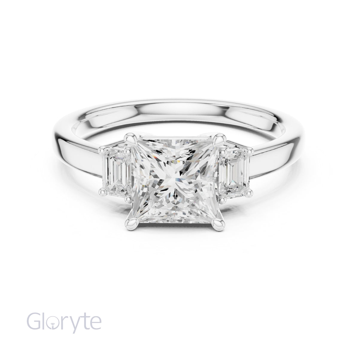 Three-Stone Diamond Engagement Rings | 1ct Center with Emerald Side Stones