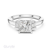 Three-Stone Diamond Engagement Rings | 1ct Center with Emerald Side Stones