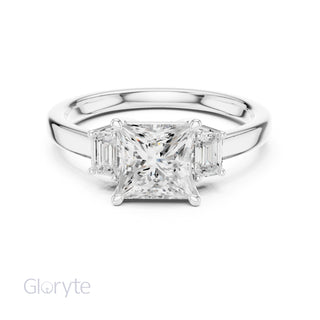 Three-Stone Diamond Engagement Rings | 1ct Center with Emerald Side Stones