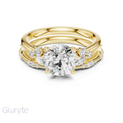 Elegant Diamond Bridal Set with Marquise & Round Accents – Vintage-Inspired Setting