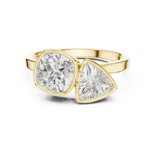 Trillion & Cushion Diamond Bezel Ring
