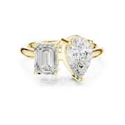 Toi et Moi Engagement Diamond Ring | Pear & Emerald Silver & Gold