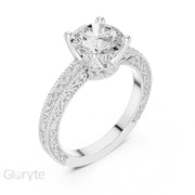 Vintage-Inspired Cut Diamond Engagement Ring with Milgrain & Pavé Detailing