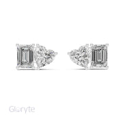 Heart & Emerald Cut Diamond Stud Earrings