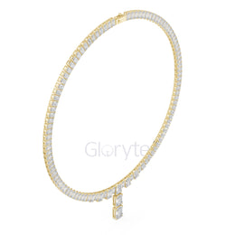 Emerald-Cut Diamond Tennis Necklace with Statement Drop