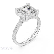 Diamond Engagement Ring with Pavé Band – 4-Prong Hidden Halo Design