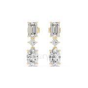 Emerald, Princess & Oval Diamond Drop Earrings