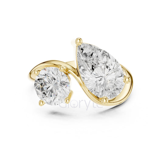 Two-Stone Round & Pear Diamond Ring