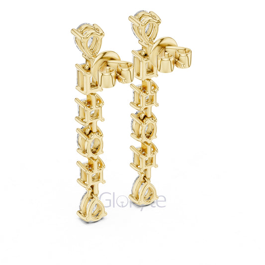 Elegant Multi-Cut Diamond Drop Earrings – Princess, Pear, Oval & Emerald Cuts