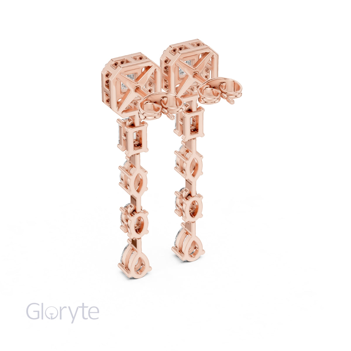 Princess Halo Cut Diamond Drop Earrings