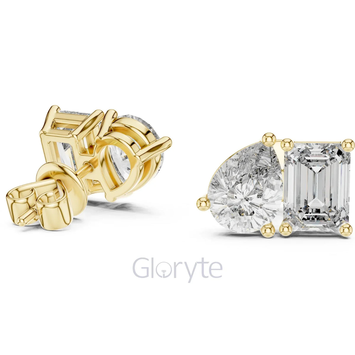 Pear & Emerald-Cut Diamond Stud Earrings