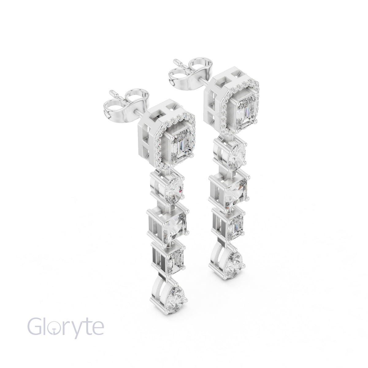 Emerald Halo Cut Diamond Drop Earrings