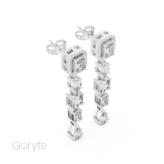 Emerald Halo Cut Diamond Drop Earrings