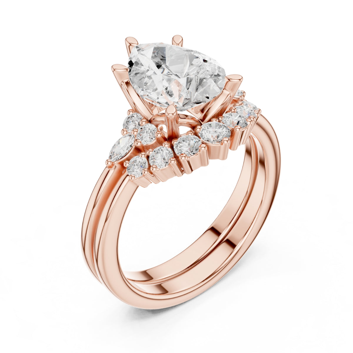 Diamond Bridal Set Ring with Marquise & Round Accent Diamonds